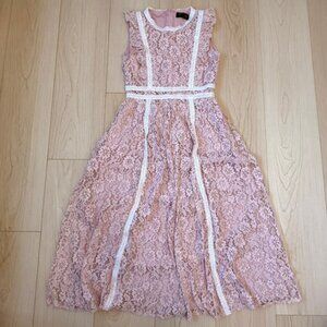 Vintage Pink Lace Romantic Midi Dress